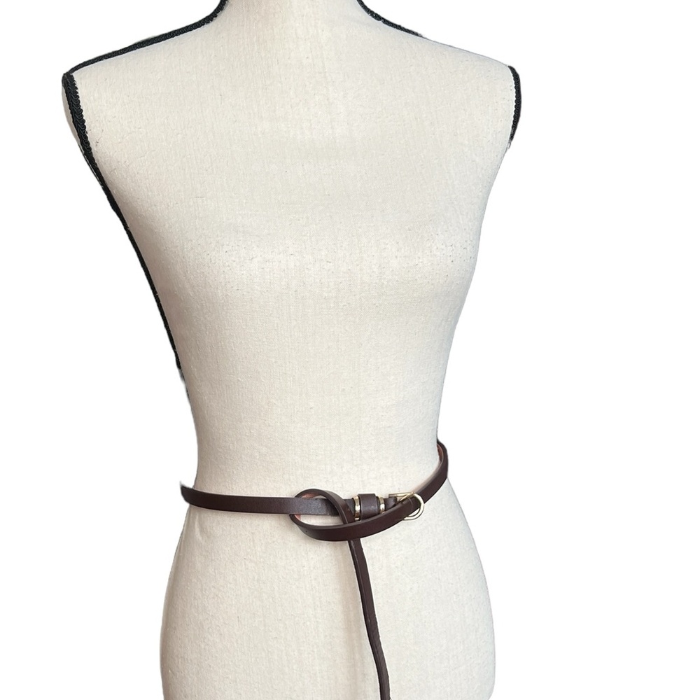 Brown  52” length Gold Buckle Thin Belt